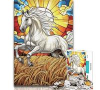Jigsaw Puzzles for Adults 1000 Piece Puzzle Stained Glass White Horse,Challenging Game And Family Play Birthday Present,Gifts,Wall Art (75x50cm)