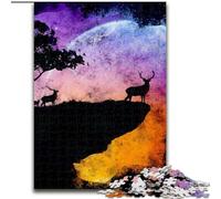 Jigsaw Puzzles for Adults 1000 Piece Puzzle The Deer with Moon, Family Activity Enhance Love between Couples for Age 14+ (Size 50x75cm)