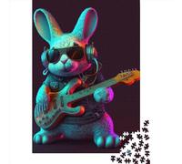 Jigsaw Puzzles for Adults 1000 Piece Rabbit Guitar Animal74563 Puzzles for Adults Wooden Board Puzzles Funny 1000pcs (75x50cm)