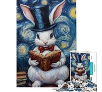 Jigsaw Puzzles for Adults 1000 Piece Rabbit in Top Hat Reads Book Relax Games Learning Educational Toys Gifts For Birthdays Stress Reliever (size 38x26cm)