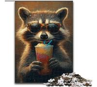 Jigsaw Puzzles for Adults 1000 Piece Raccoon Drinking Juice cardboard Jigsaw 26X38CM Perfect Home Or Office Decor, Ideal