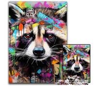 Jigsaw Puzzles for Adults 1000 Piece Raccoon Graffiti Jigsaw Puzzles Colorful Home Decor & Interactive Family Game, 26X38CM/10.23x14.96inch