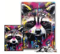 Jigsaw Puzzles for Adults 1000 Piece Raccoon Graffiti Wooden Jigsaw Puzzles Size 50x75cm Brain Challenge Game for Teenagers & Family Interaction