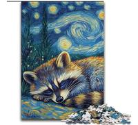 Jigsaw Puzzles for Adults 1000 Piece Raccoon Starry Sky Made of Wood, Unique DIY Home Decor Gift Idea 50x75cm Birthday Party for Men Women