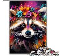 Jigsaw Puzzles for Adults 1000 Piece Raccoon Wearing Flowers 1000 Piece Jigsaw Puzzle Family Bonding Activity, Unique Gift for Holidays & Birthdays (Size 50x75 cm)