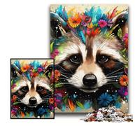 Jigsaw Puzzles for Adults 1000 Piece Raccoon Wearing Flowers cardboard Jigsaw Puzzles Size 26x38cm Brain Challenge Game for Teenagers & Family Interaction