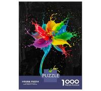 Jigsaw Puzzles for Adults 1000 Piece Rainbow Paint Flower on Black Background Puzzle for Adults Brain Teaser Game Enhance Memory Fun at Home Activities, 52x38cm/1000pcs