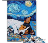 Jigsaw Puzzles for Adults 1000 Piece Rat Terrier Starry Sky Made of Wood, Unique DIY Home Decor Gift Idea 50x75cm Birthday Party for Men Women