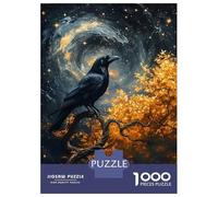 Jigsaw Puzzles for Adults 1000 Piece Raven on A Twisted Tree Under A Starry Sky Puzzle for Adults Brain Teaser Game Difficult Hard Deal As Gifts for The Whole Family 52x38cm/1000pcs