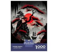 Jigsaw Puzzles for Adults 1000 Piece Red Moon Japan Puzzles for Adults Relax Games Pattern Assembly Christmas Birthday Gifts 52x38cm/1000pcs
