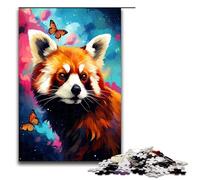 Jigsaw Puzzles for Adults 1000 Piece Red Panda And Butterfly by of Coloured Wooden Puzzle Learning Educational Toys Family Games 75x50cm