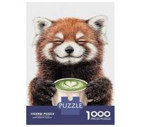 Jigsaw Puzzles for Adults 1000 Piece Red Panda Enjoying Matcha Tea Teenager Puzzles Hands-on Game Difficult Challenge Challenging Game Gifts 52x38cm/1000pcs