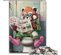 Jigsaw Puzzles for Adults 1000 Piece Red Panda Go Toilet Wooden Jigsaw Challenging DIY Art for Enthusiasts, for Relaxation (Size 38x26cm)