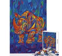 Jigsaw Puzzles for Adults 1000 Piece Rhino Pop Art Cubism Style Relaxing Games Staycation Kill Time Educational Toy Unique Birthday And Xmas Gifts (38x52cm)
