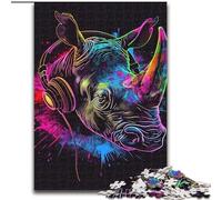 Jigsaw Puzzles for Adults 1000 Piece Rhino with Headphones Puzzle Made of Wood,Interactive Family Game, DIY Home Decor, Challenging Brain Teaser Gift 1000pcs(50x75cm)
