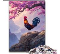 Jigsaw Puzzles for Adults, 1000 Piece Rooster Sakura Puzzle Family Interactive Game, DIY Home Decor Brain Challenge Gift (size 50x75cm)