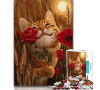 Jigsaw Puzzles for Adults 1000 Piece Roses And Cat,Learning Educational Toys Family Games Educational Game for Birthday,Chrismas (75x50cm)