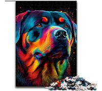 Jigsaw Puzzles for Adults 1000 Piece Rottweiler Colorful Dog Made of Wood, Perfect DIY Art Decor Or Birthday Gift 50x75cm Family Fun Craft, Perfect for Birthdays, Holidays