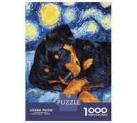 Jigsaw Puzzles for Adults 1000 Piece Rottweiler Puppy Sleeping Starry Night Puzzle for Adults Relaxing Games Hand Speed Race Fun Activities at Home 38x26cm/1000pcs