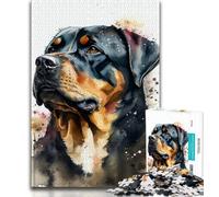 Jigsaw Puzzles for Adults 1000 Piece Rottweiler Watercolor Dog Puzzles,Staycation Kill Time with Matching Poster And Trivia Sheet 26x38cm
