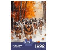 Jigsaw Puzzles for Adults 1000 Piece Running Huskies in Autumn Forest Painting Puzzle for Adults Brain Teaser Game Difficult Hard Deal As Gifts for The Whole Family 38x26cm/1000pcs