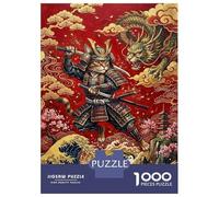 Jigsaw Puzzles for Adults 1000 Piece Samurai Cat Vs. Dragon Jigsaw Relax Games Wall Decoration Deal As Gifts for The Whole Family 38x26cm/1000pcs