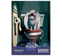 Jigsaw Puzzles for Adults 1000 Piece Sarcastic Cat Bathroom Art Puzzle for Adults Brain Teaser Game Difficult Hard Deal As Gifts for The Whole Family 52x38cm/1000pcs
