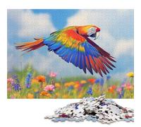 Jigsaw Puzzles for Adults 1000 Piece Scarlet Macaw in Flight over Flowers - Nature Photo Rectangular Jigsaw Puzzles for Adults & Woodenboard Puzzles Family Decoration 1000pcs (75x50cm)