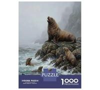 Jigsaw Puzzles for Adults 1000 Piece Sea Lions on Rocky Coast Painting Puzzles for Adults Relaxing Games A Work of Art Fun Activities at Home 52x38cm/1000pcs