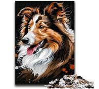 Jigsaw Puzzles for Adults 1000 Piece Shetland Sheepdog Puzzles,Staycation Kill Time with Matching Poster And Trivia Sheet (26x38cm)