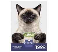 Jigsaw Puzzles for Adults 1000 Piece Siamese Cat Holding Matcha Latte Jigsaw Hands-on Game Birthday Present Unique Birthday And Xmas Gifts 70x50cm/1000pcs