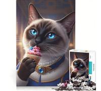Jigsaw Puzzles for Adults 1000 Piece Siamese Cat with Cupcake Fun Games Hand Speed Race Artists Collection Fine Art 50x75cm