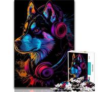 Jigsaw Puzzles for Adults 1000 Piece Siberian Husky with Headphones Puzzles for Adults,Stress Reliever Difficult Challenge Unique Home Decor And Gifts 75x50cm