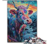 Jigsaw Puzzles for Adults 1000 Piece Sigpsychedelic Cow in The Mountains Puzzles for Adults size 50x75cm Educational Activity for Cognitive Skills Cognitive Skill Improvement