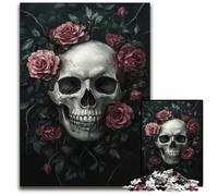 Jigsaw Puzzles for Adults 1000 Piece Skull Rose Wooden Jigsaw Puzzles Colorful Home Decor & Interactive Family Game, 50X75CM