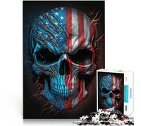 Jigsaw Puzzles for Adults 1000 Piece Skull with American Flag DIY-Spielzeug mit vollständig ineinander greifenden, zufällig geformten Teilen38x26cm