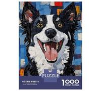 Jigsaw Puzzles for Adults 1000 Piece Smiling Border Collie Painting Puzzle for Adults Brain Teaser Game Enhance Memory Fun at Home Activities, 38x26cm/1000pcs