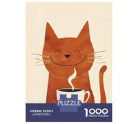 Jigsaw Puzzles for Adults 1000 Piece Smiling Cat with Coffee Puzzle for Adults Brain Teaser Game Enhance Memory Fun at Home Activities, 38x26cm/1000pcs