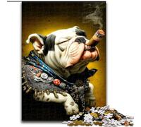 Jigsaw Puzzles for Adults, 1000 Piece Smoking Bulldog Jigsaw Family Bonding Activity, Unique Gift for Holidays & Birthdays (size 26x38cm)