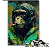 Jigsaw Puzzles for Adults 1000 Piece Smoking Monkey Made of Wood, Perfect Home Or Office Decor, Ideal 50x75cm for Family Interactive Game