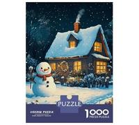Jigsaw Puzzles for Adults 1000 Piece Snowy Cottage Christmas Puzzle for Adults Brain Teaser Game Enhance Memory Fun at Home Activities, 52x38cm/1000pcs