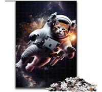 Jigsaw Puzzles for Adults 1000 Piece Space Cat Astronaut Made of Wood, High-Difficulty Brain Teaser for Teenagers 50x75cm for Family Interactive Game