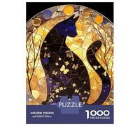 Jigsaw Puzzles for Adults 1000 Piece Stained Glass Cat with Butterflies Jigsaw Hands-on Game Birthday Present Unique Birthday And Xmas Gifts 52x38cm/1000pcs