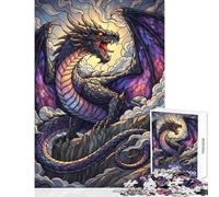 Jigsaw Puzzles for Adults 1000 Piece Stained Glass Dragon Roaring on Mountain Brain Teaser Game Tough Challenge DIY Toys Unique Birthday And Xmas Gifts (38X52CM)