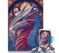Jigsaw Puzzles for Adults 1000 Piece Stained Glass Dragon,Stress Reliever Staycation Kill Time with Matching Poster And Trivia Sheet (38x26cm)
