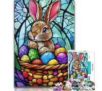 Jigsaw Puzzles for Adults 1000 Piece Stained Glass Easter Bunny Adult Puzzles,Toys Educational Games Stress Relieving Unique Birthday And Gifts 38x26cm