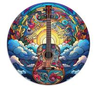 Jigsaw Puzzles for Adults, 1000 Piece Stained Glass Guitar Round Puzzles Perfect for Family Fun on Christmas,Thanksgiving,Birthdays & Easter (67.5x67.5cm)