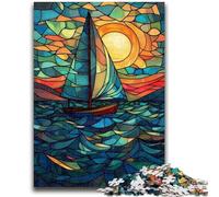 Jigsaw Puzzles for Adults 1000 Piece Stained Glass Sailboat Puzzles for Adults,Challenging Game for The Whole for Women, Gifts for Men (75x50cm)