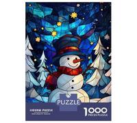 Jigsaw Puzzles for Adults 1000 Piece Stained Glass Snowman Puzzle for Adults Brain Teaser Game Presents for Women Fun Activities at Home 52x38cm/1000pcs