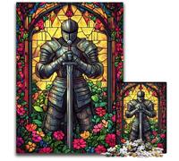 Jigsaw Puzzles for Adults 1000 Piece Stained Glass Warriors Wooden Puzzles Family Interactive Game, Brain Teaser Gift, Educational Toy 50X75CM